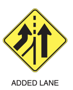 added lane, biển báo giao thông dmv
