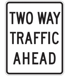 regulatory, two way traffic ahead sign, biển báo giao thông dmv bắt buộc