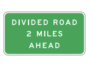 divided road, 2 miles ahead