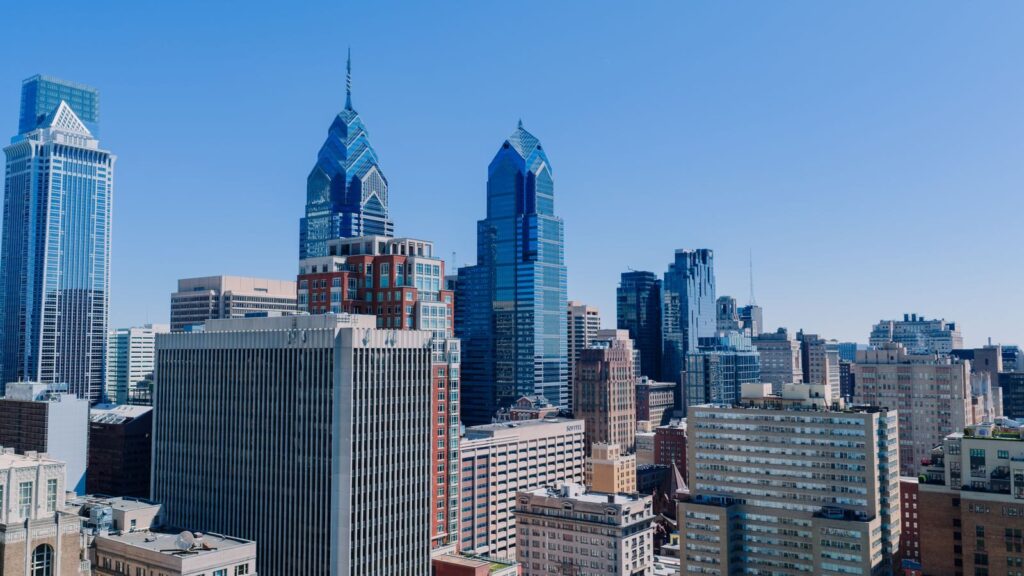 Các tòa nhà trung tâm Philadelphia, Pennsylvania nhìn từ trên cao